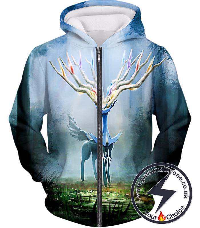 Pokemon Very Cool Fairy Type Pokemon Xerneas Awesome Anime Graphic Zip Up Hoodie